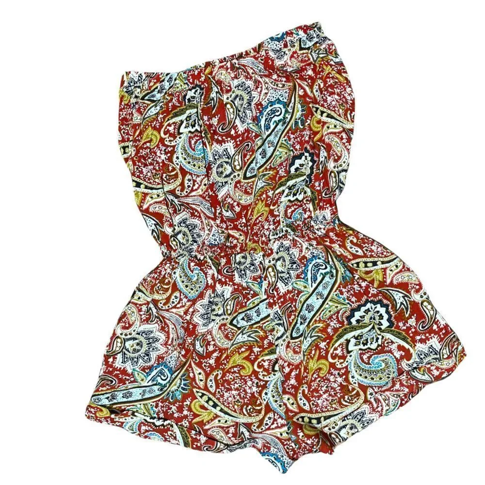 WET SEAL STRAPLESS‎ ROMPER PAISLEY PRINT MULTICOLOR M NWOT